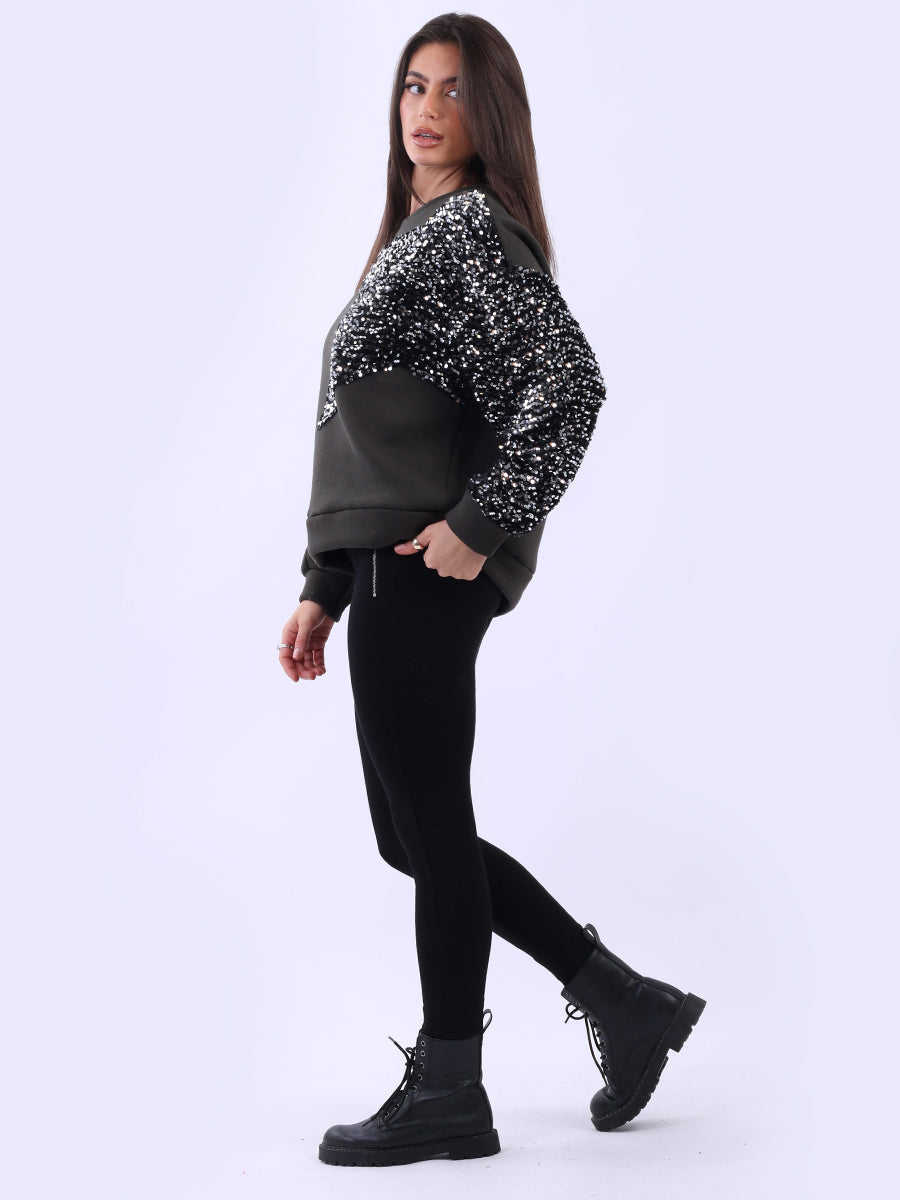 Sequin Combo Crop Boxy Sweatshirt