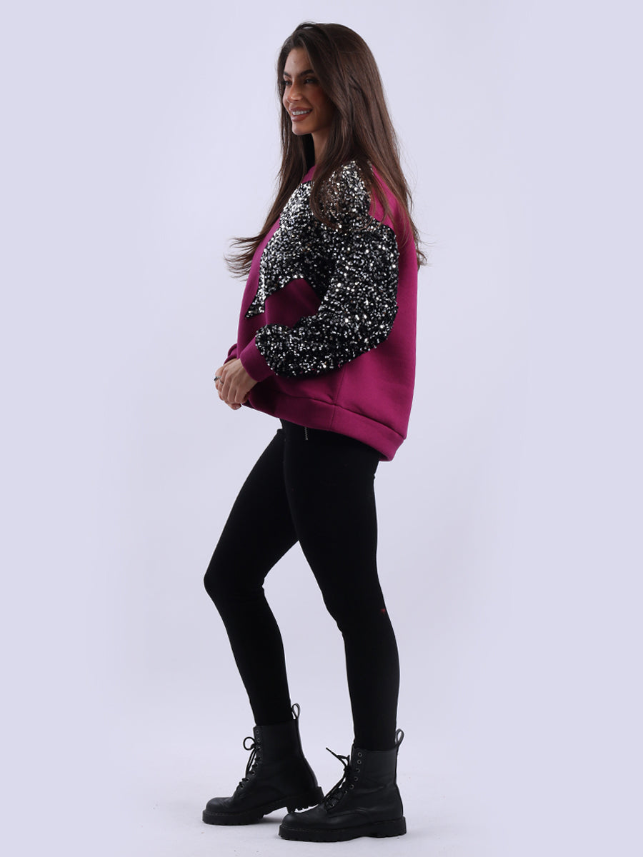 Sequin Combo Crop Boxy Sweatshirt