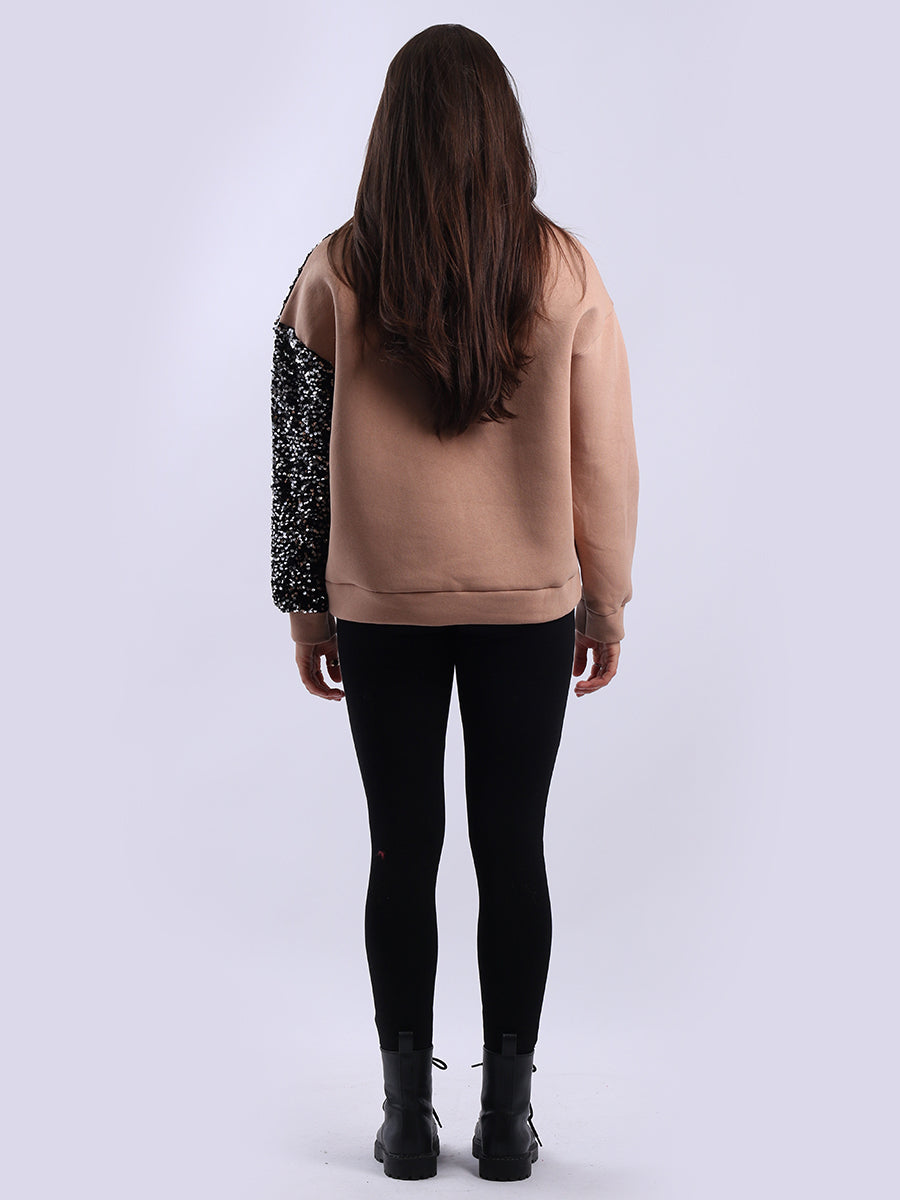 Sequin Combo Crop Boxy Sweatshirt