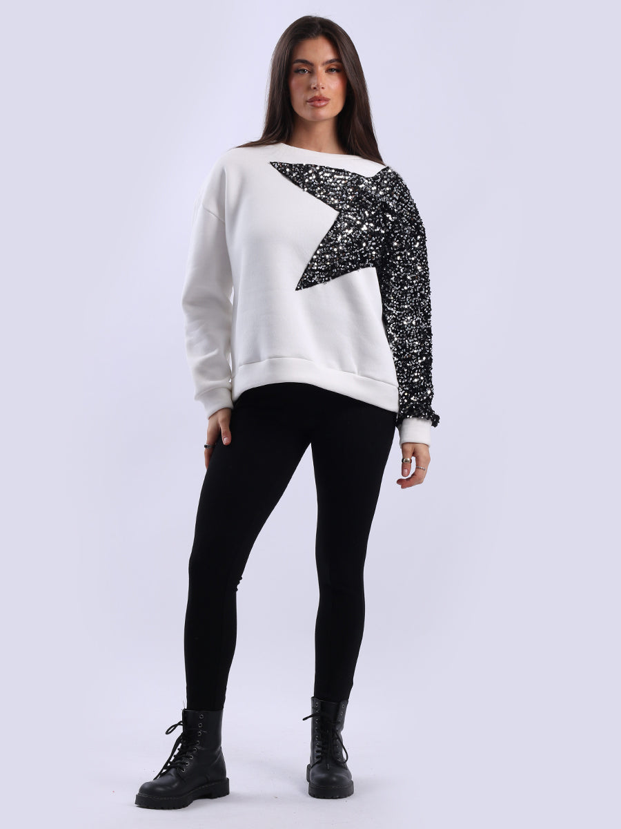 Sequin Combo Crop Boxy Sweatshirt