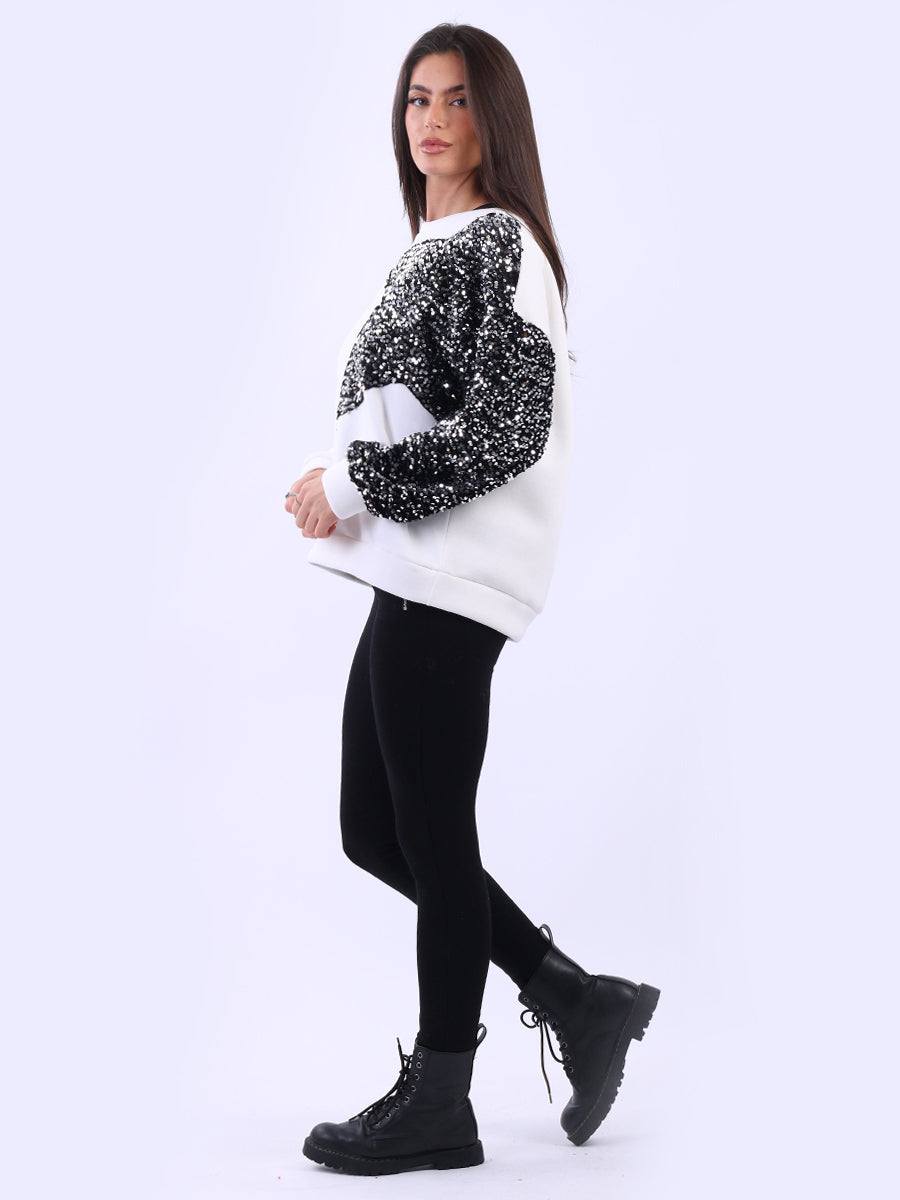 Sequin Combo Crop Boxy Sweatshirt