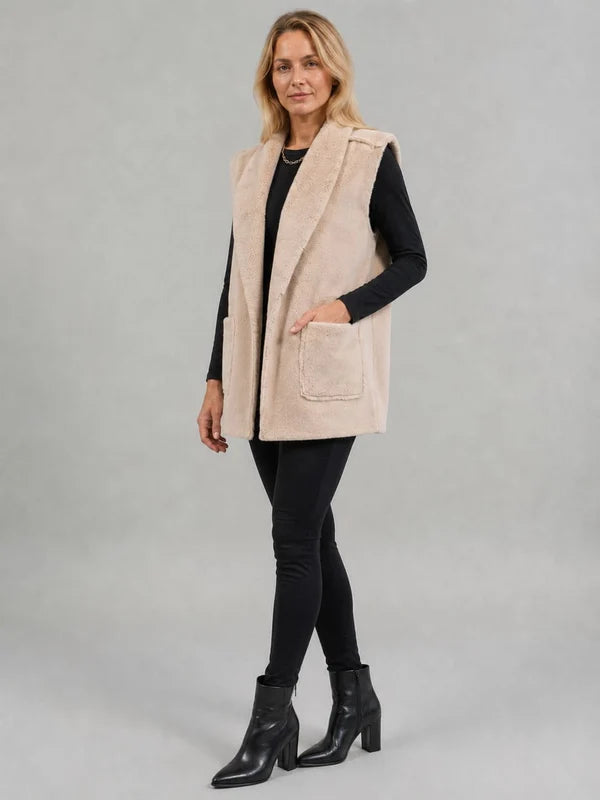 Faux Fur Cropped Gilet Beige 