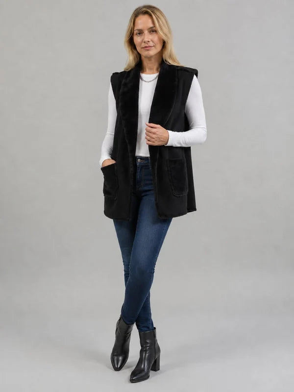 Faux Fur Cropped Gilet Black
