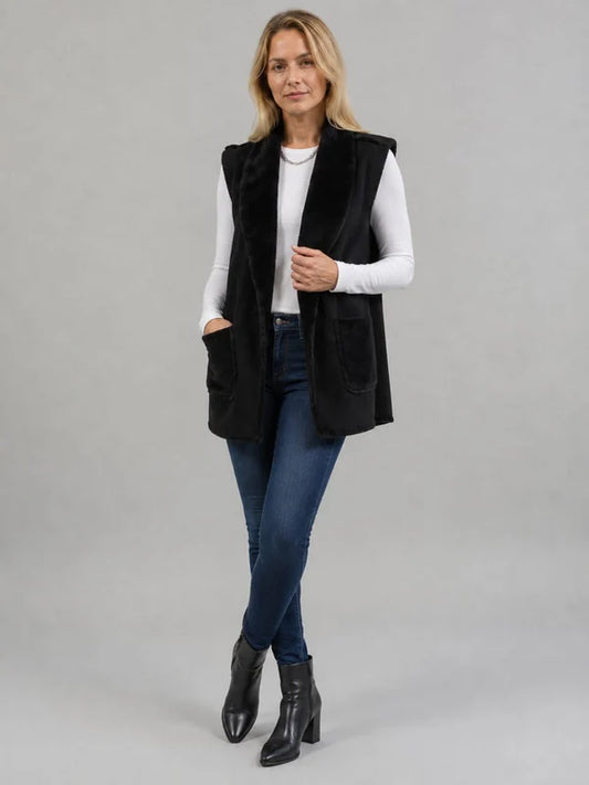 Faux Fur Cropped Gilet Black