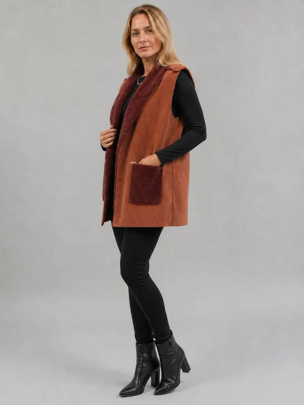 Faux Fur Cropped Gilet Chocolate