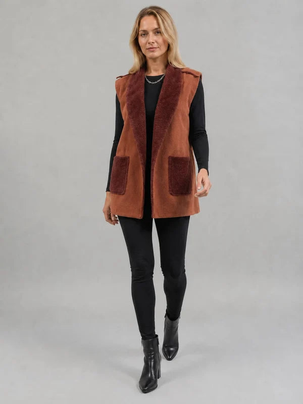 Faux Fur Cropped Gilet Chocolate