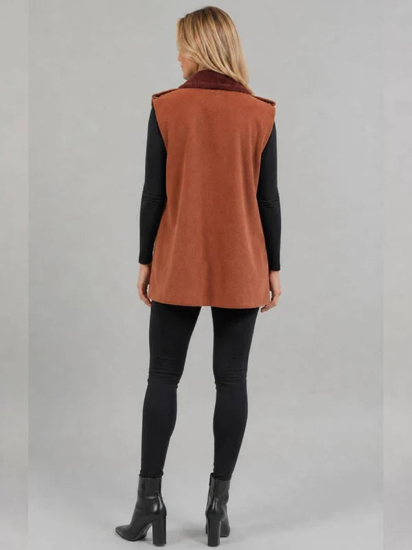 Faux Fur Cropped Gilet Chocolate