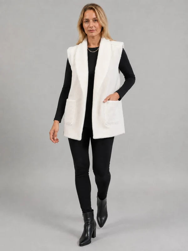 Faux Fur Cropped Gilet Off White 