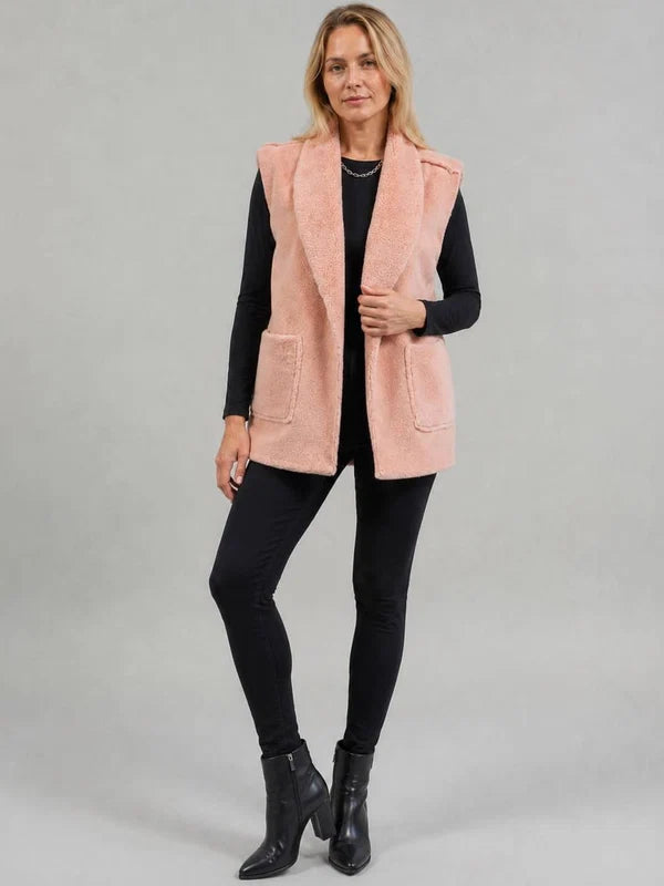 Faux Fur Cropped Gilet Pink