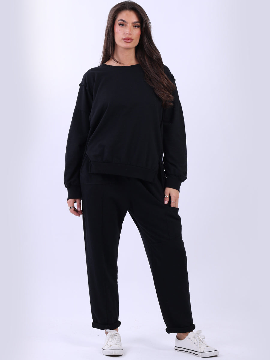 Drop Shoulders Plain Cotton Sweat Top