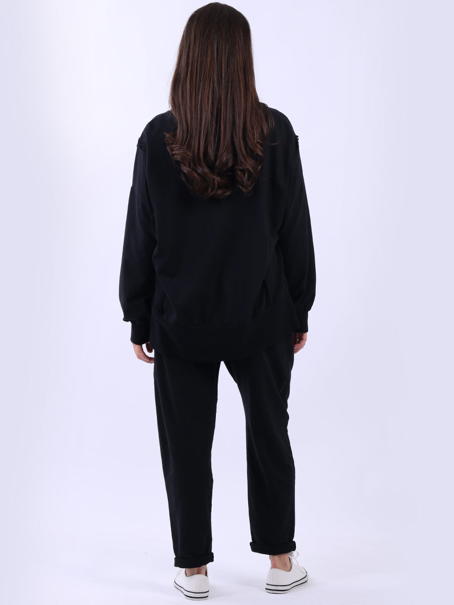 Drop Shoulders Plain Cotton Sweat Top