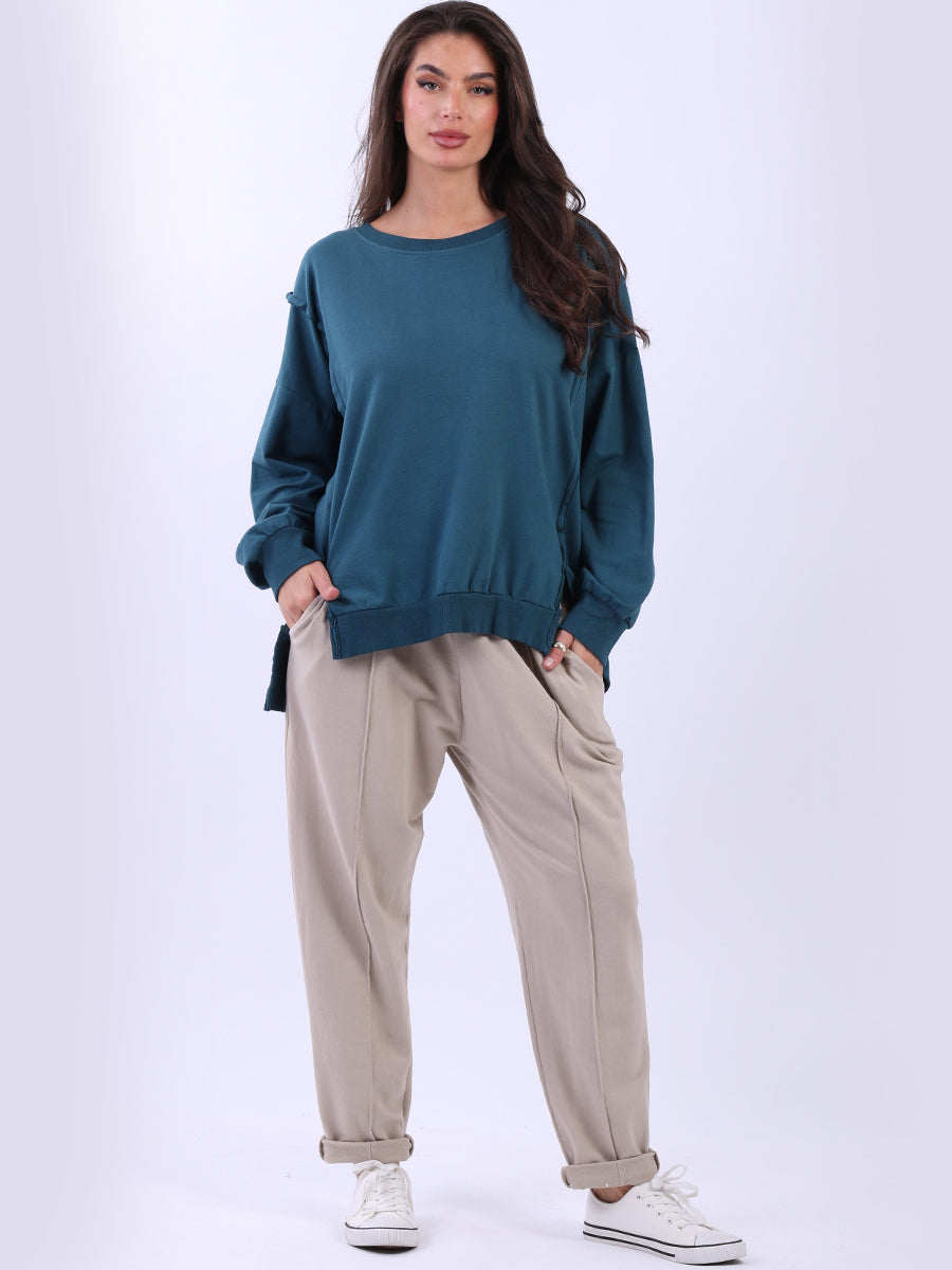 Drop Shoulders Plain Cotton Sweat Top