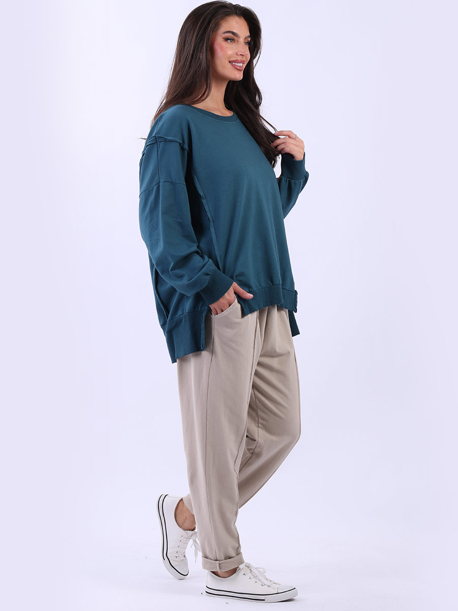 Drop Shoulders Plain Cotton Sweat Top