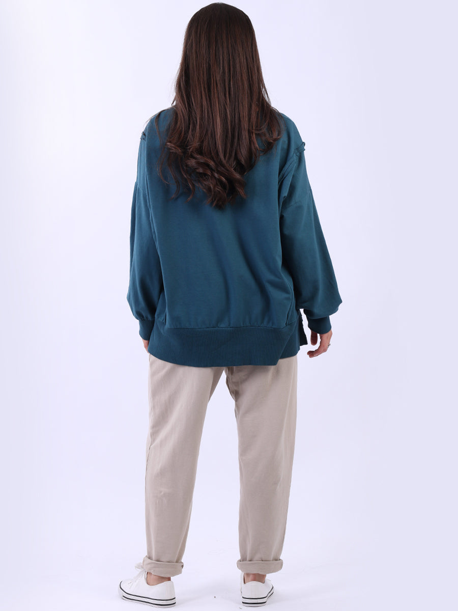 Drop Shoulders Plain Cotton Sweat Top