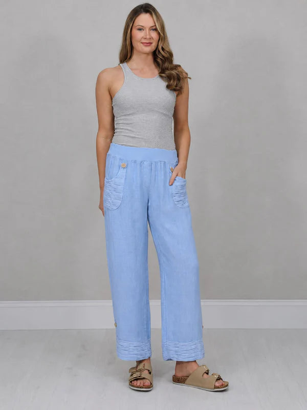 Italian Ruffle Panel Linen Pants