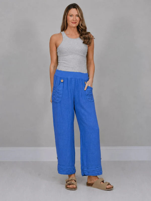 Italian Ruffle Panel Linen Pants