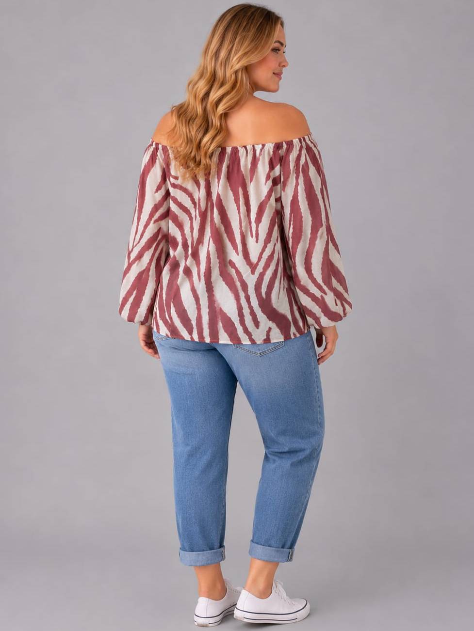 Zebra Print Oversized Bardot Crop Blouse