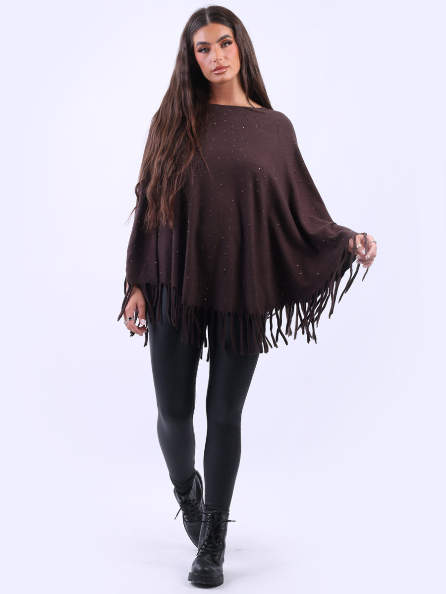 Glittery Women Knitted Poncho