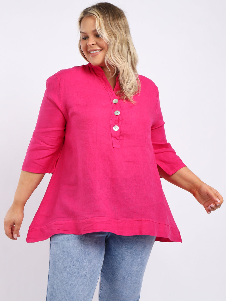 Plus Size Linen Tunic Top Fuchsia
