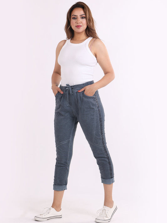 Italian Cold Wash Dye Denim Cotton Joggers-Charcoal
