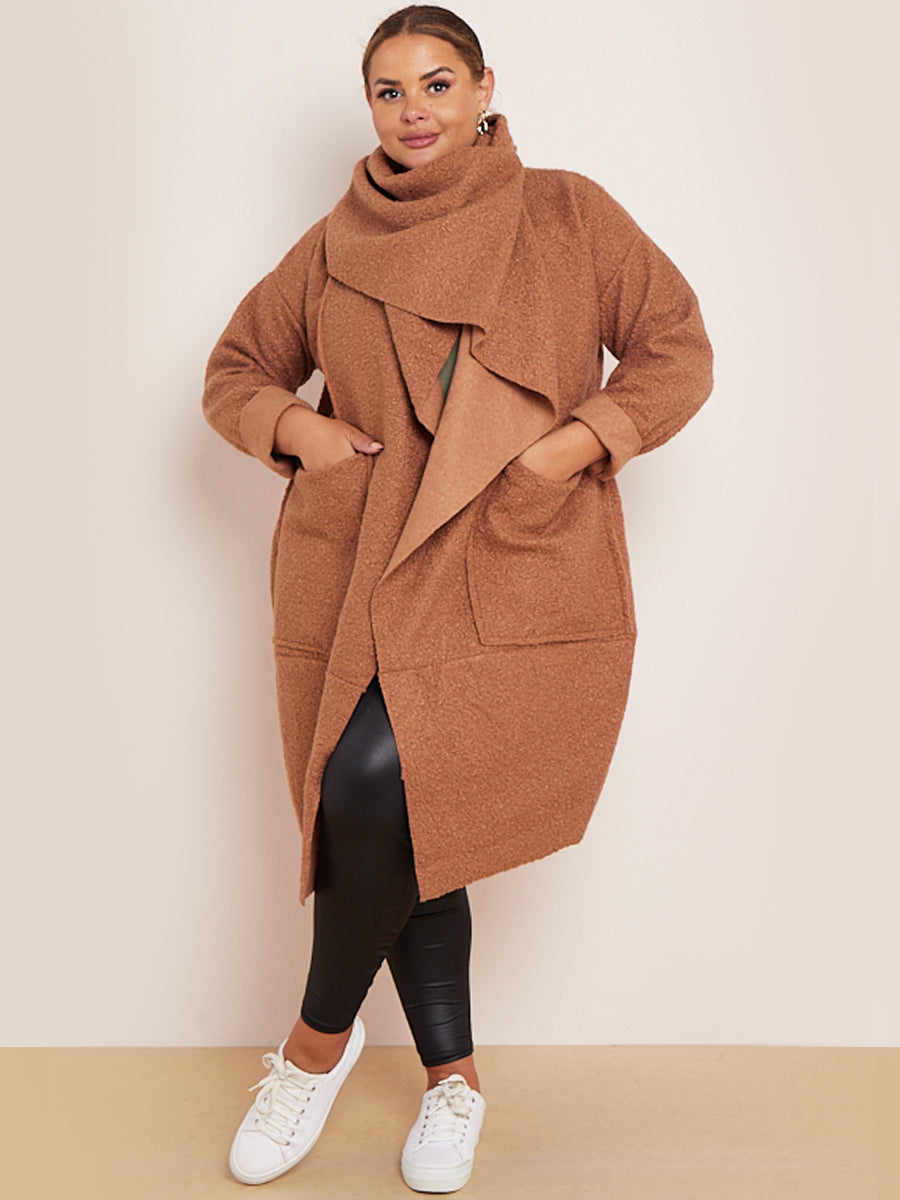 Italian Cowl Neck Woolen Oversized Lagenlook Coat-Camel