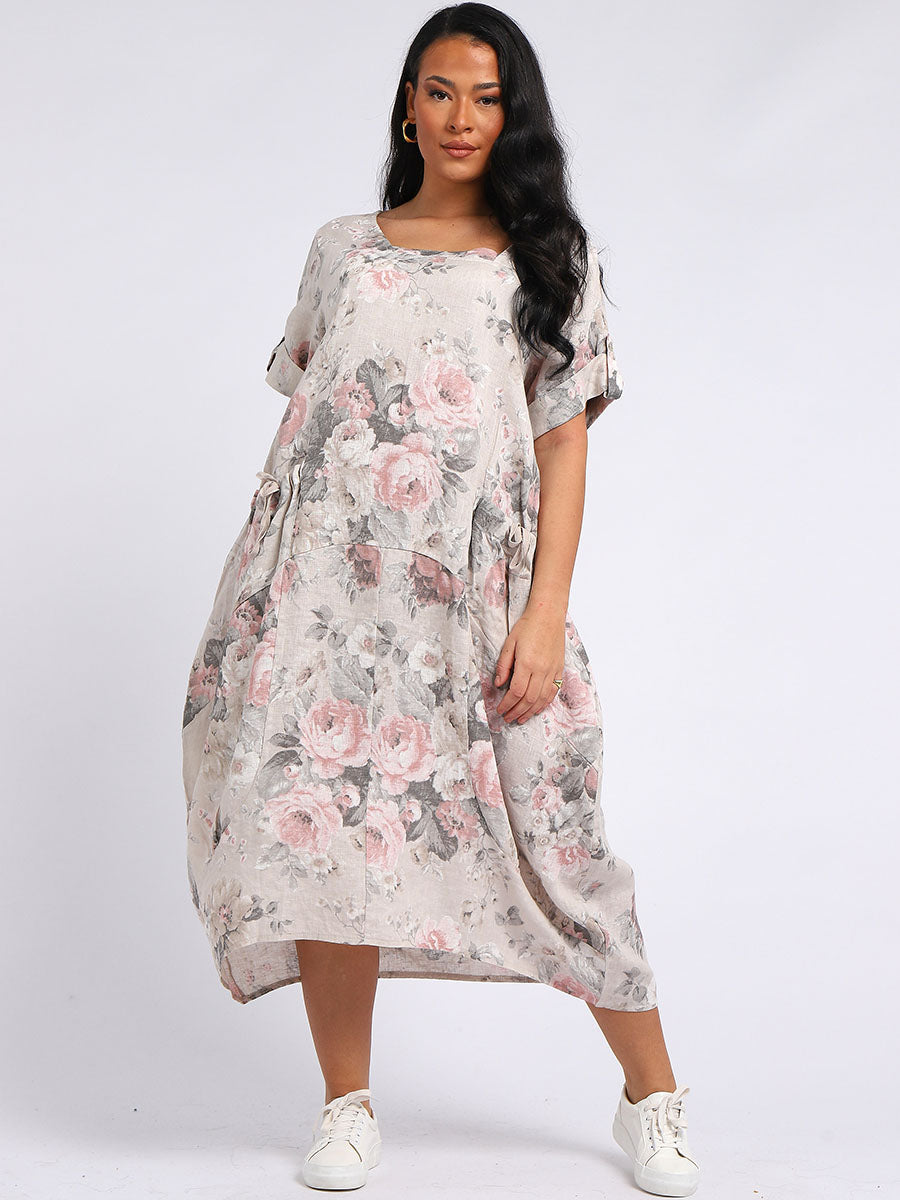 Ladies Linen Floral Summer Midi Dress