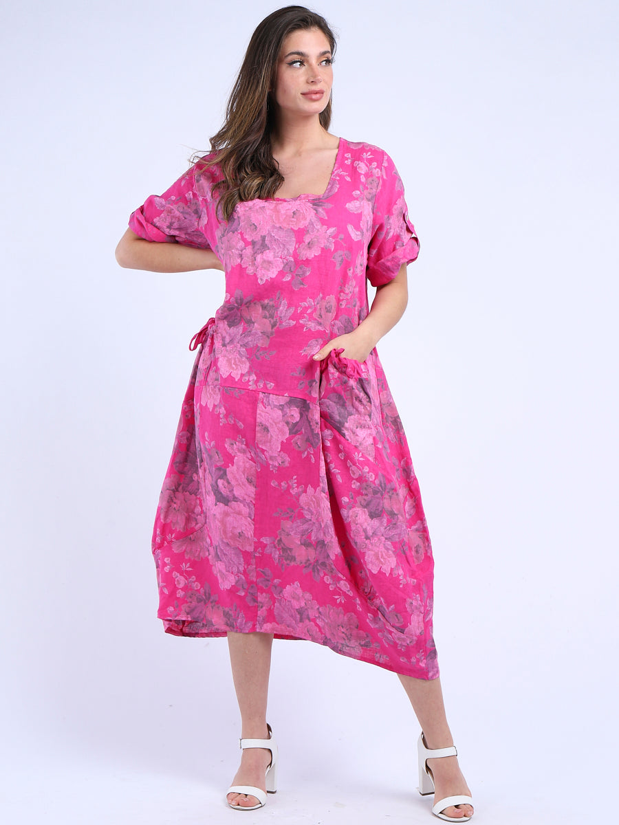 Ladies Linen Floral Summer Midi Dress