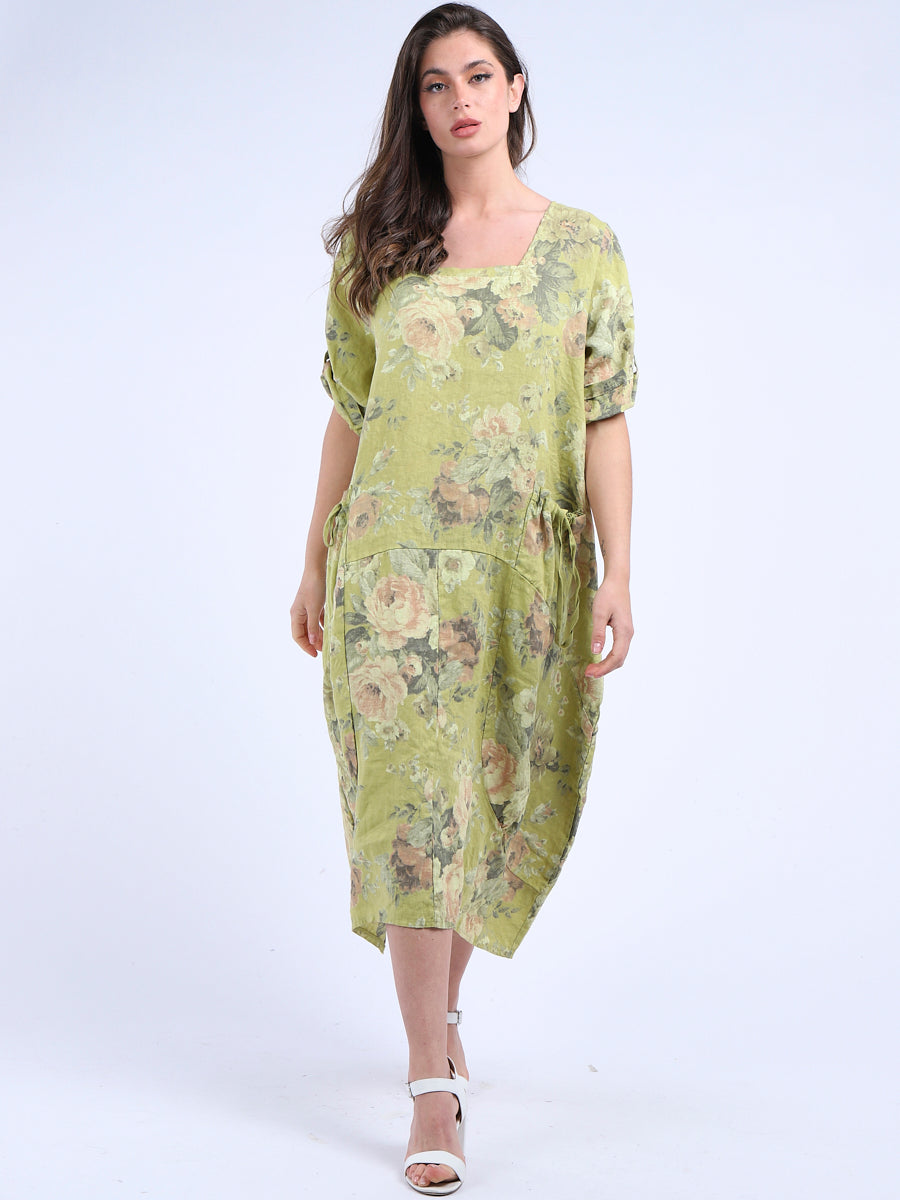 Ladies Linen Floral Summer Midi Dress