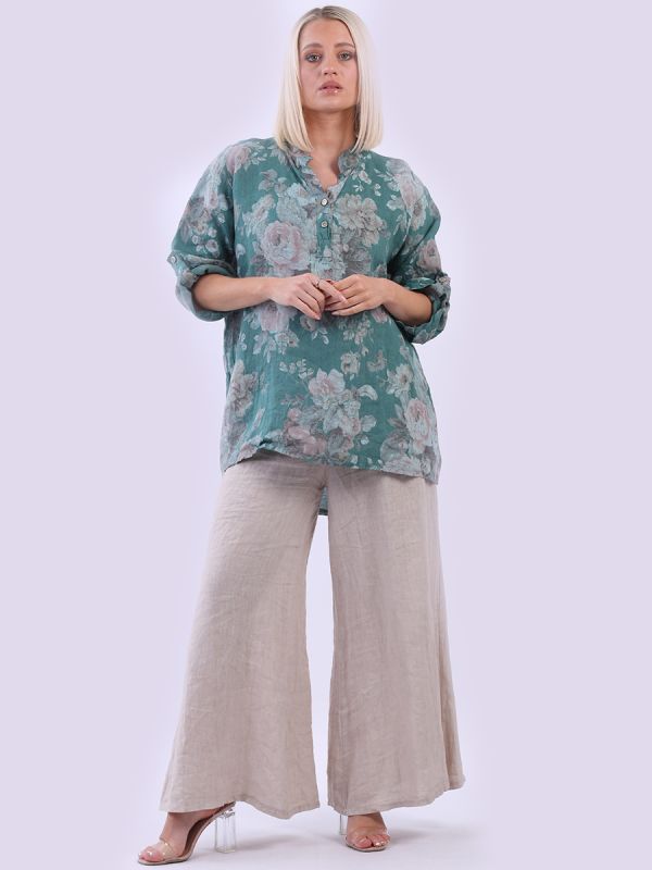 Ladies Floral Linen Summer Tunic Top