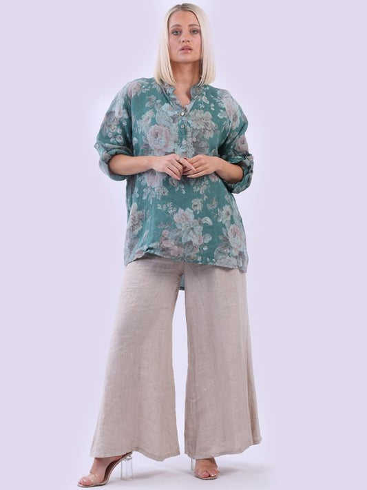 Ladies Floral Linen Summer Tunic Top