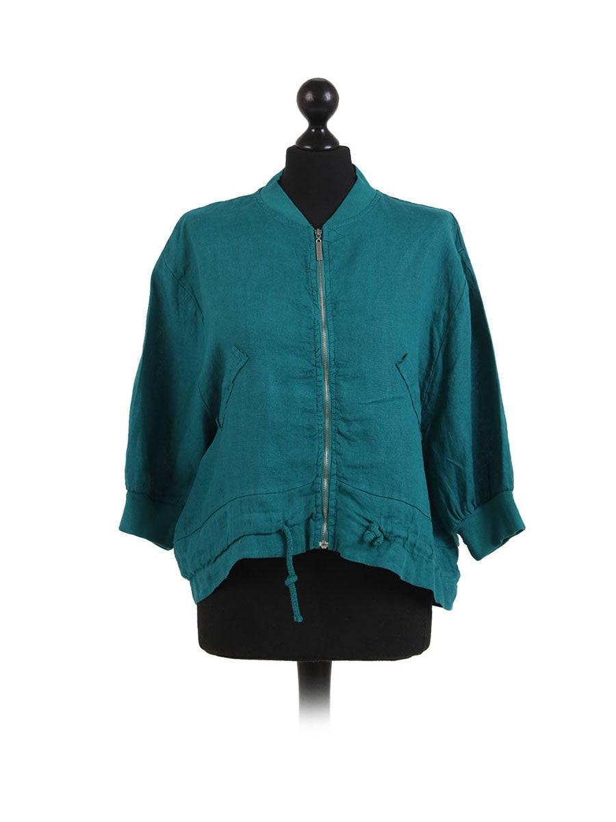 Front Zip Ladies Linen Ribbed Crop Jacket