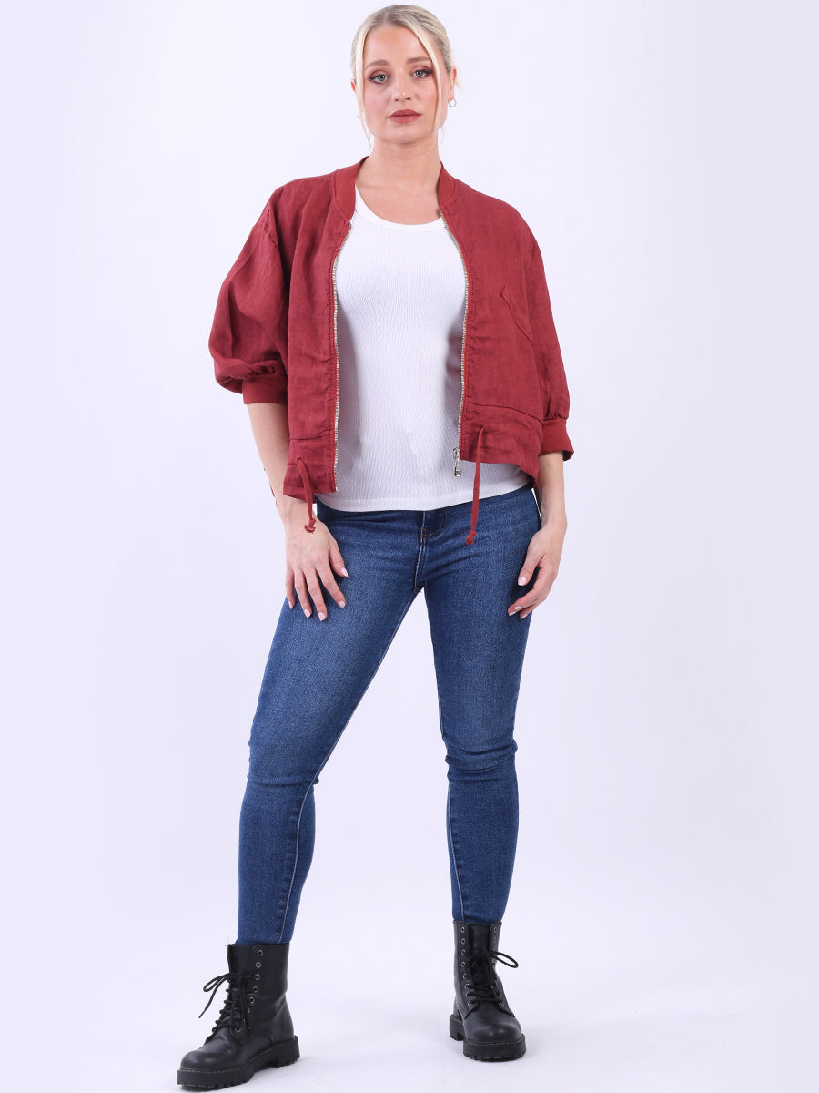 Front Zip Ladies Linen Ribbed Crop Jacket