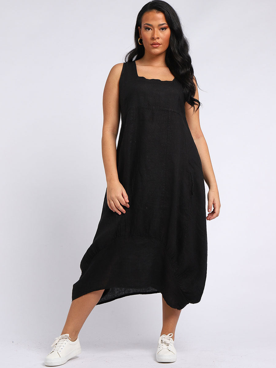 Plain Linen Balloon Hem Tank Maxi Dress