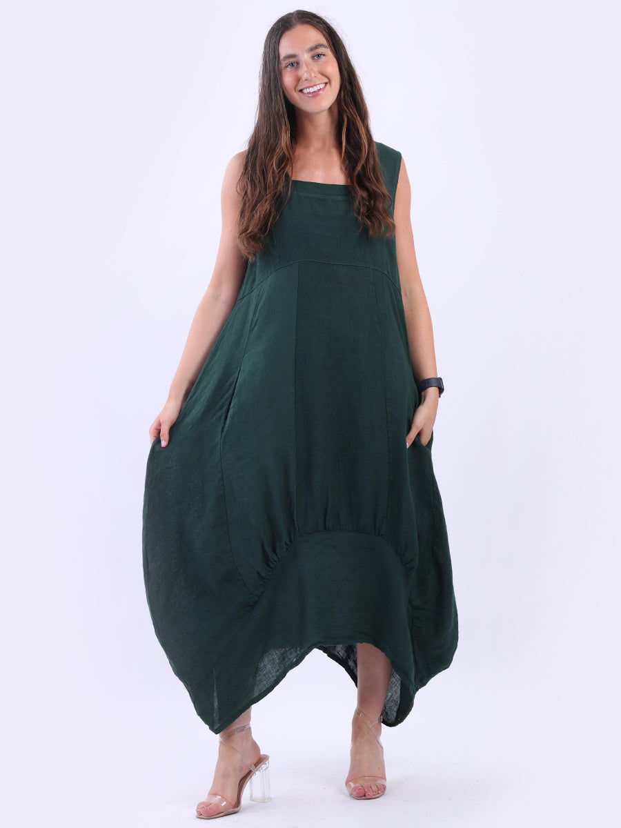 Plain Linen Balloon Hem Tank Maxi Dress