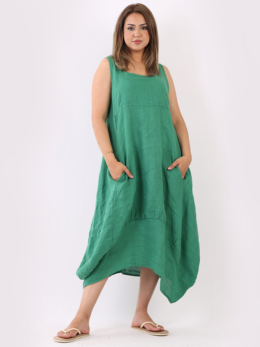 Plain Linen Balloon Hem Tank Maxi Dress