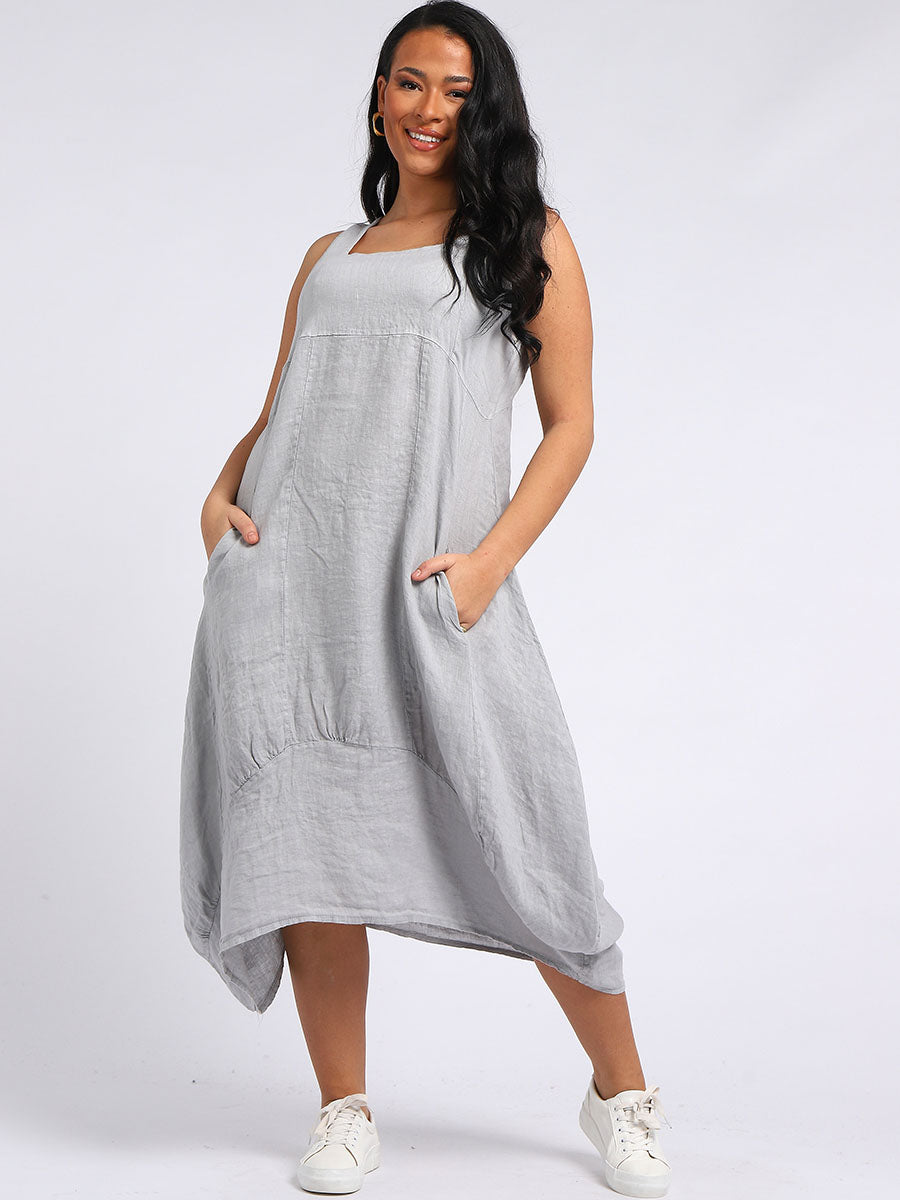 Plain Linen Balloon Hem Tank Maxi Dress