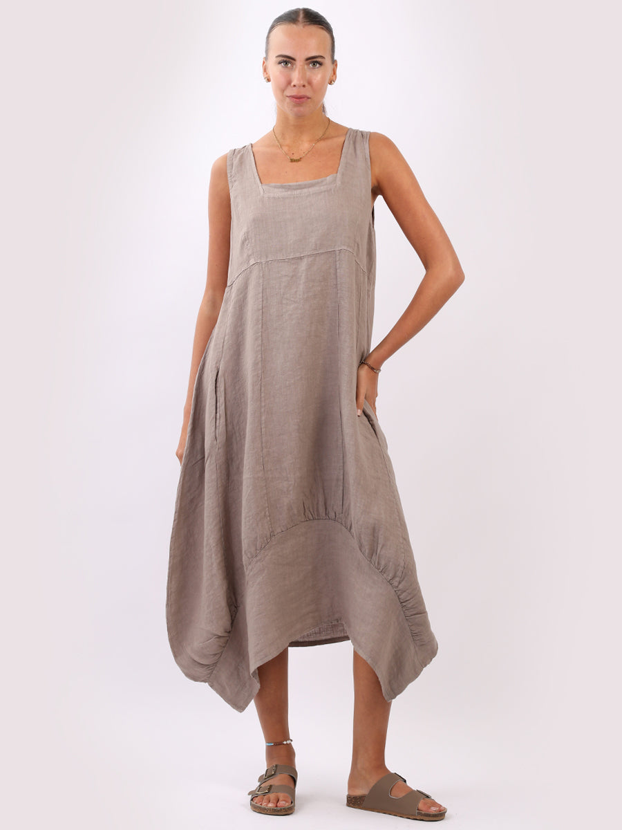 Plain Linen Balloon Hem Tank Maxi Dress