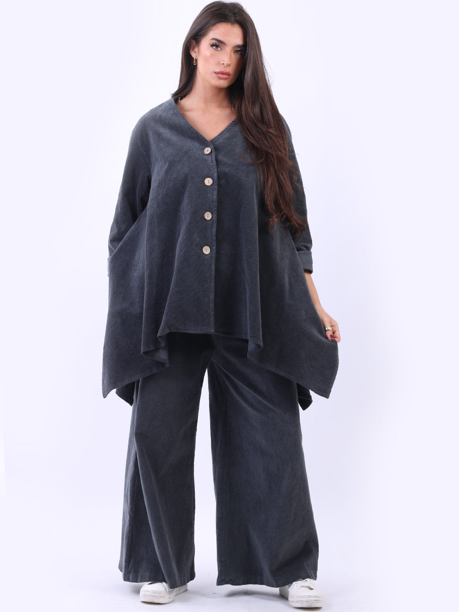 Women Button Down Lagenlook Cotton Corduroy Top