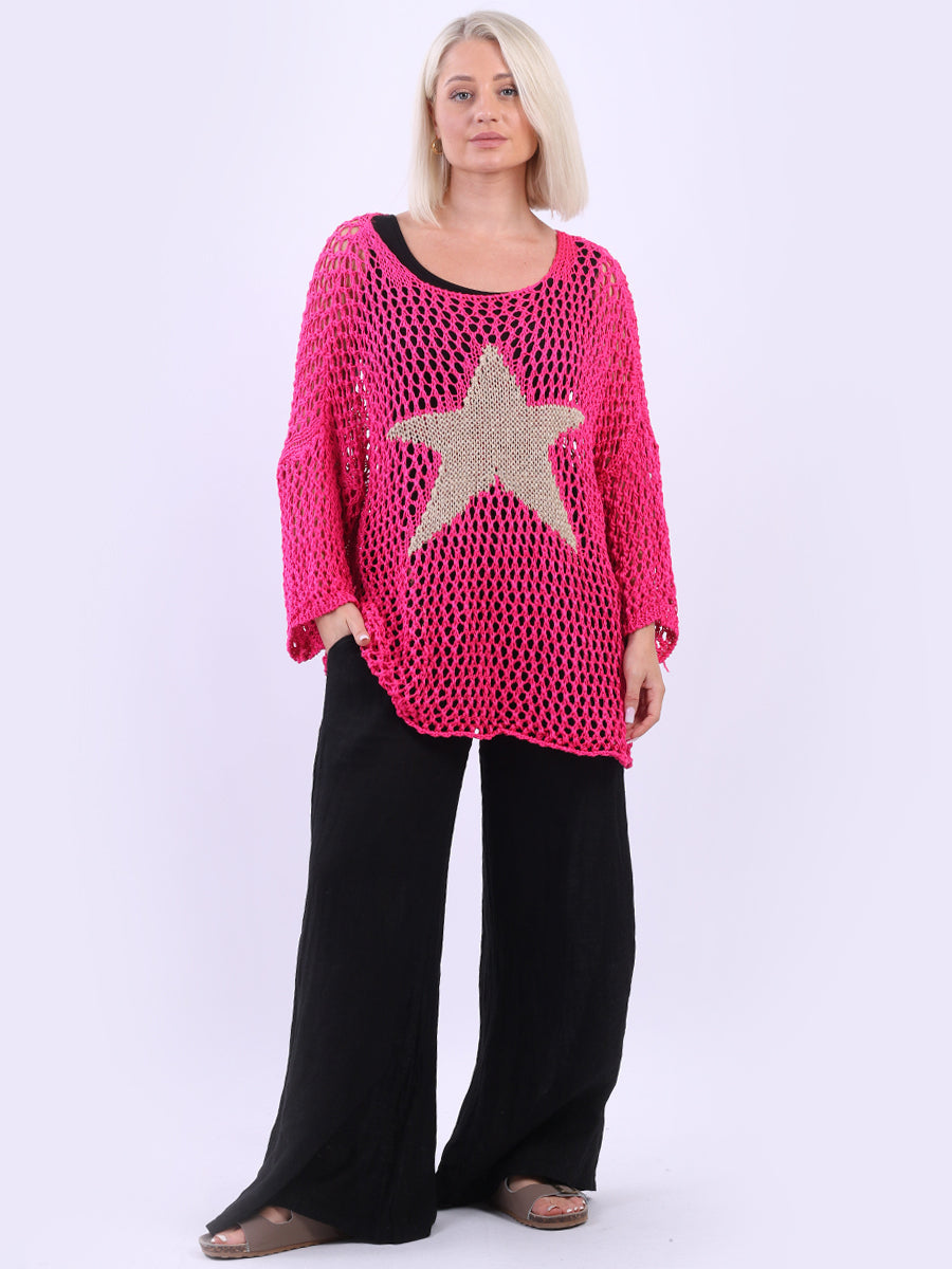 Star Knit Crochet Mesh Batwing Cotton Top