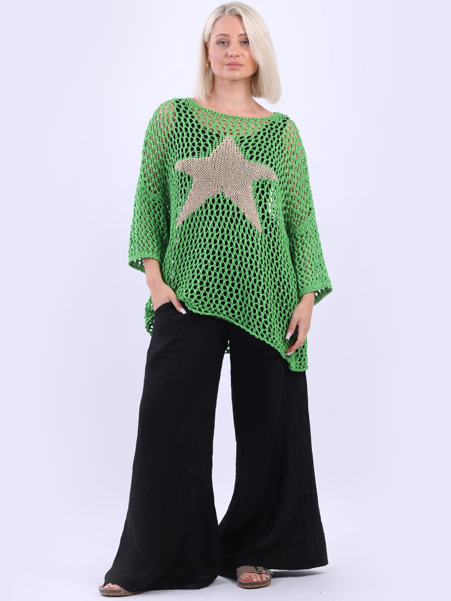 Star Knit Crochet Mesh Batwing Cotton Top