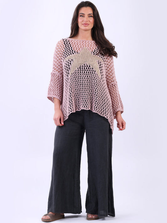Trendy Knitted Star Crochet Batwing Cotton Cover Up
