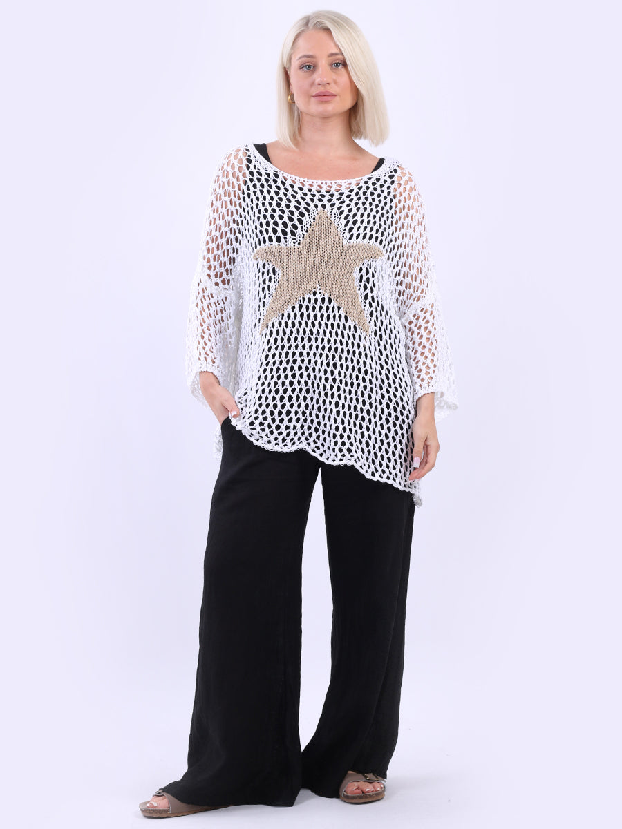 Star Knit Crochet Mesh Batwing Cotton Top