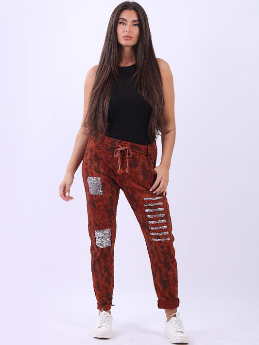 Made In Italy Sequin Ripped Ladies Camouflage Magic Pant