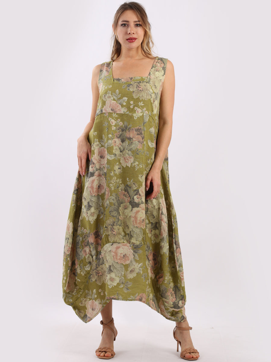 Sleeveless Linen Floral Maxi Tank Dress