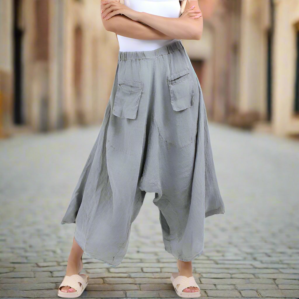 Vintage Wash Linen Wide Leg Harem Palazzo