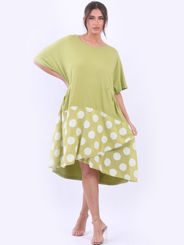 Polka Dot Contrast Slouchy Midi Cotton Dress