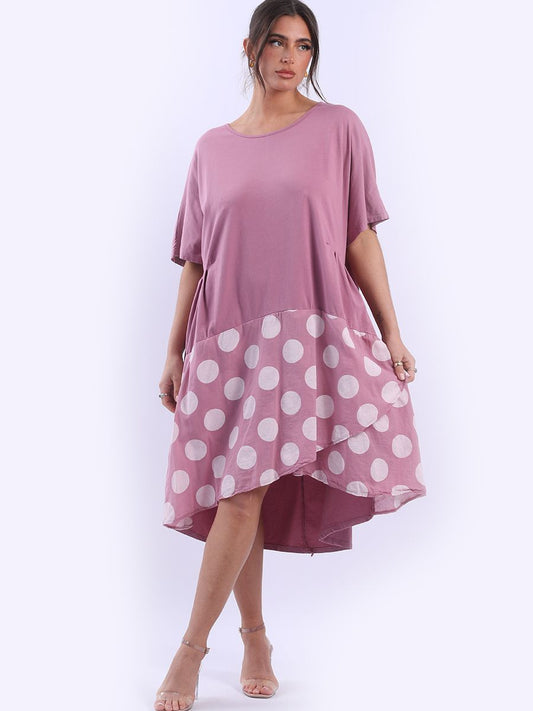 Polka Dot Contrast Slouchy Midi Cotton Dress