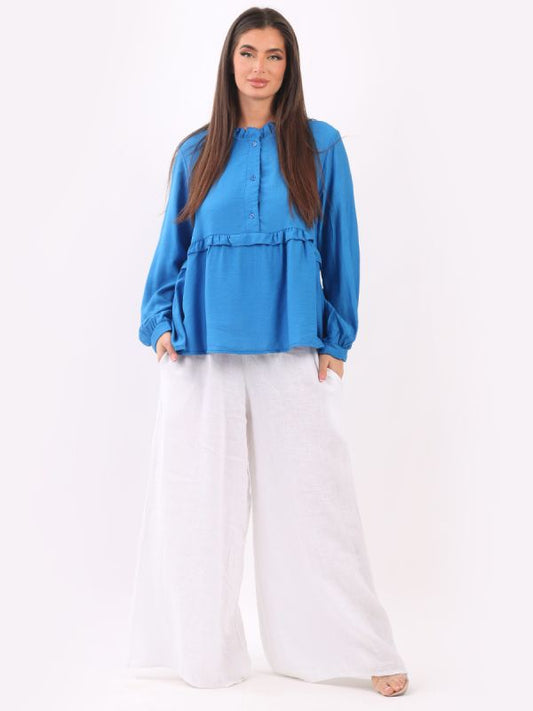 Made In Italy Ladies Plain Ruffle Peplum Top