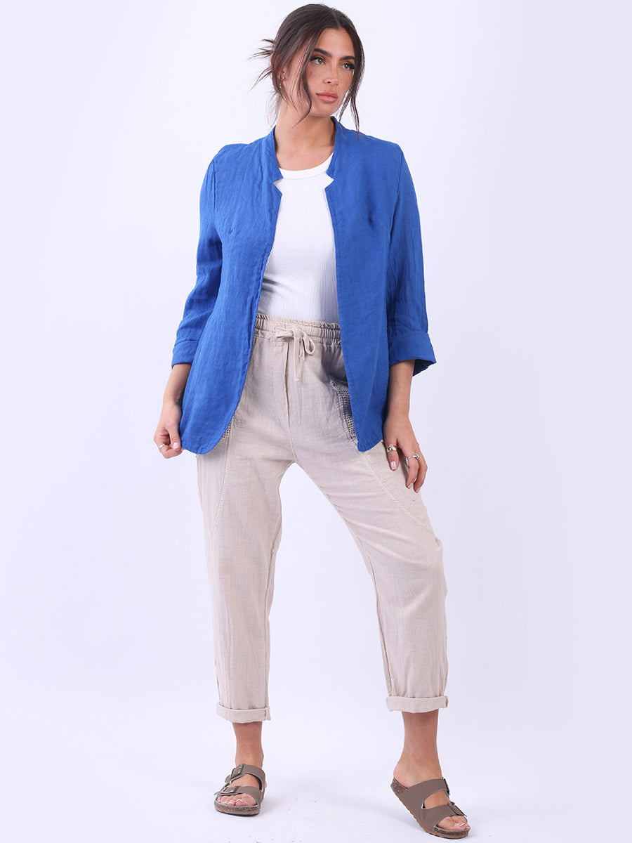 Open Front Linen Jacket Royal Blue