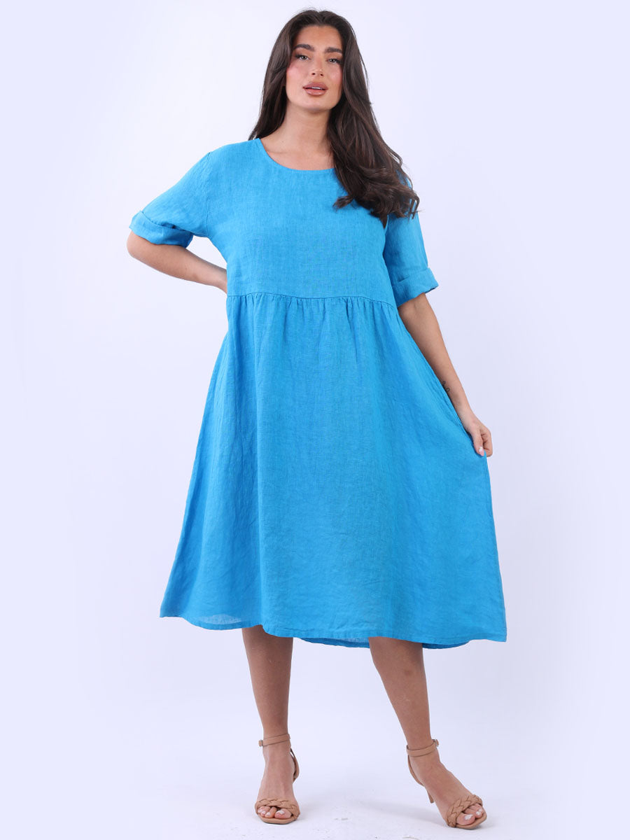 Plain Linen Swing Midi Dress